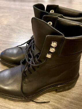 Alexander Wang Black Leather Over-the-Knee Lace-Up Boots with Silver Hardware